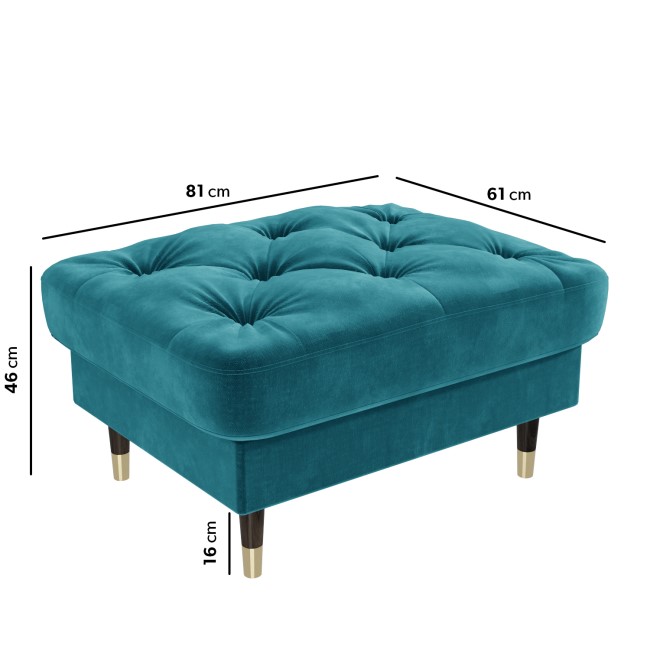 Buttoned Velvet Footstool in Petrol Blue - Cole