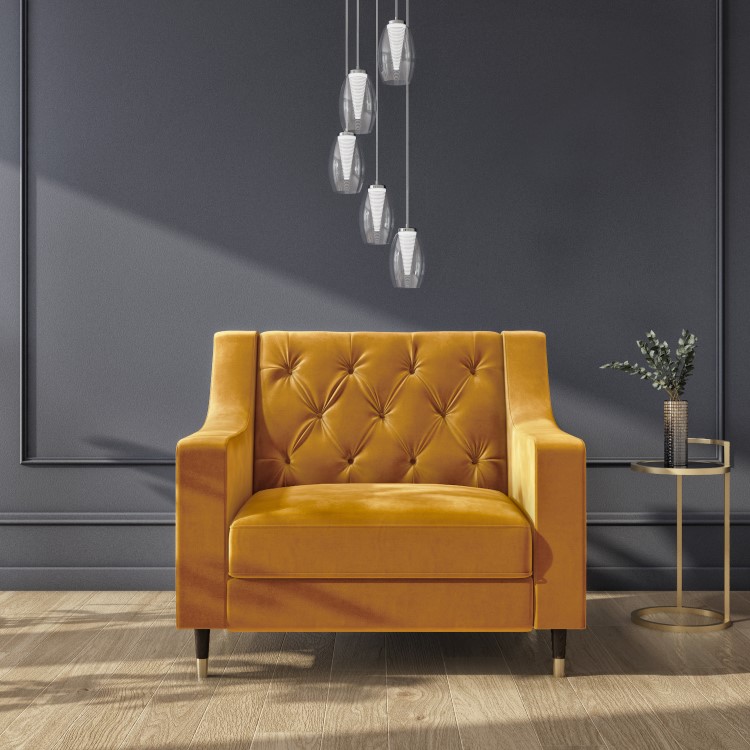 Buttoned Velvet Armchair in Mustard - Cole