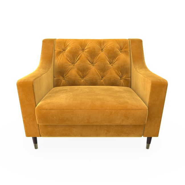 GRADE A1 - Mustard Yellow Velvet Buttoned Armchair - Cole