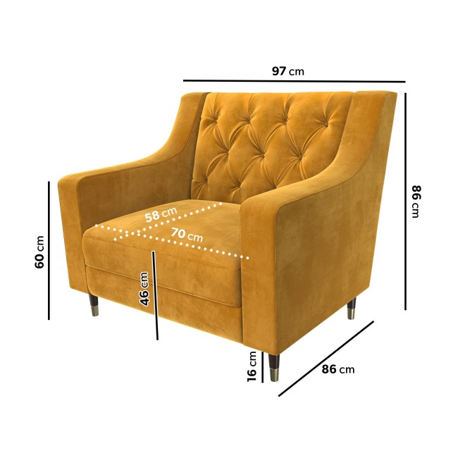 GRADE A1 - Mustard Yellow Velvet Buttoned Armchair - Cole