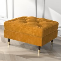 GRADE A2 - Mustard Yellow Velvet Buttoned Footstool- Cole