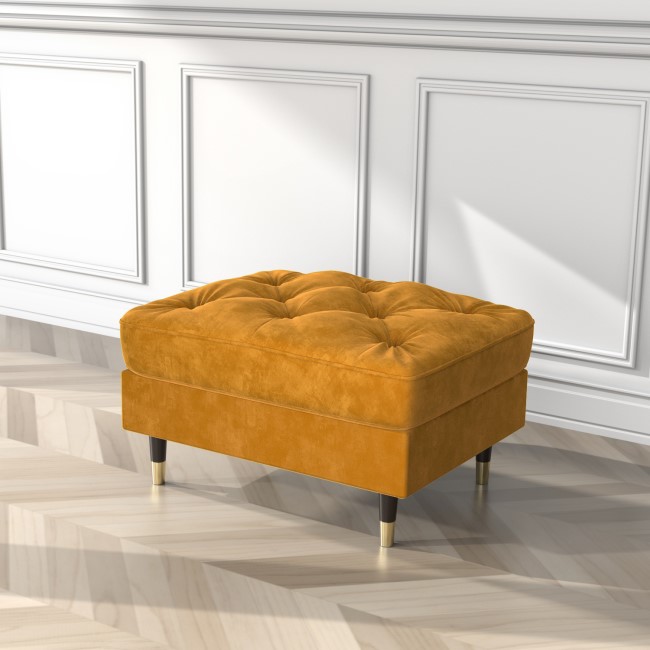 GRADE A2 - Mustard Yellow Velvet Buttoned Footstool- Cole