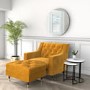 GRADE A2 - Mustard Yellow Velvet Buttoned Footstool- Cole