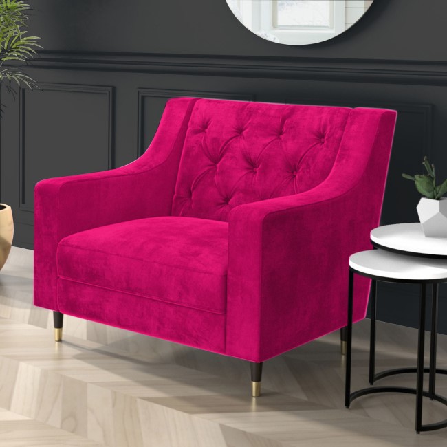 Hot Pink Velvet Armchair with Button Detail - Cole