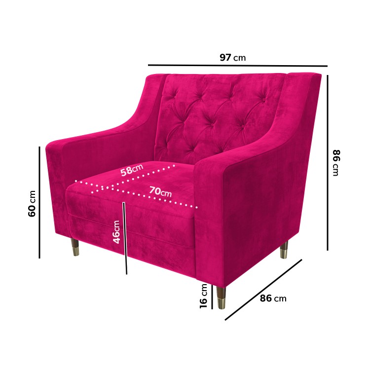 Hot Pink Velvet Armchair with Button Detail - Cole