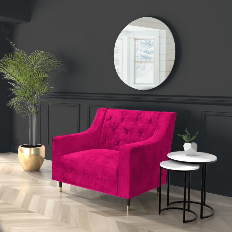 Hot Pink Velvet Armchair with Button Detail - Cole