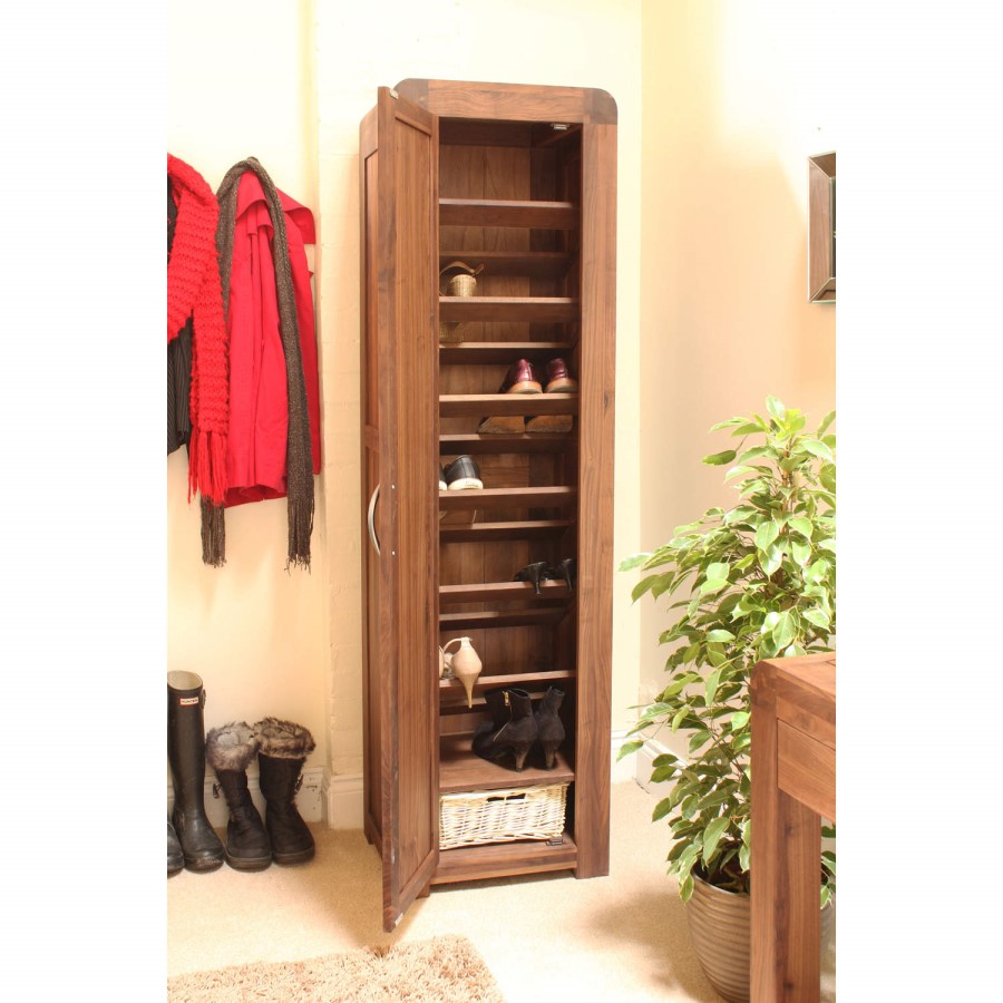 Baumhaus Shiro Walnut Tall Shoe Storage Cupboard - 14 Pairs
