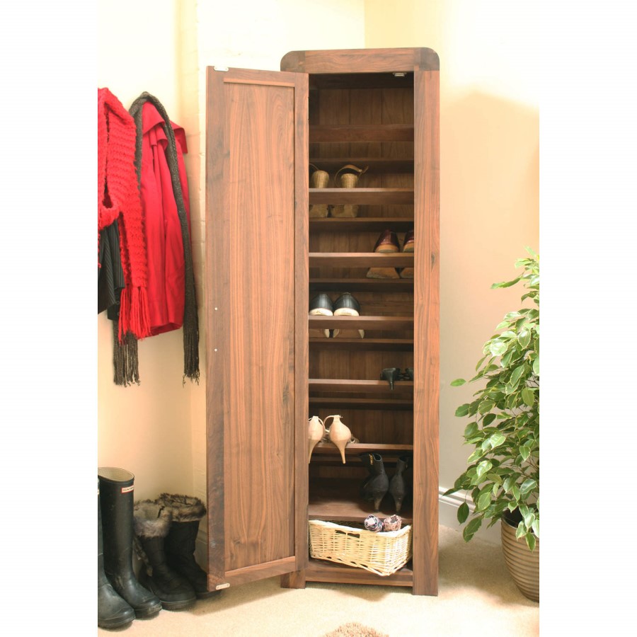 Baumhaus Shiro Walnut Tall Shoe Storage Cupboard - 14 Pairs