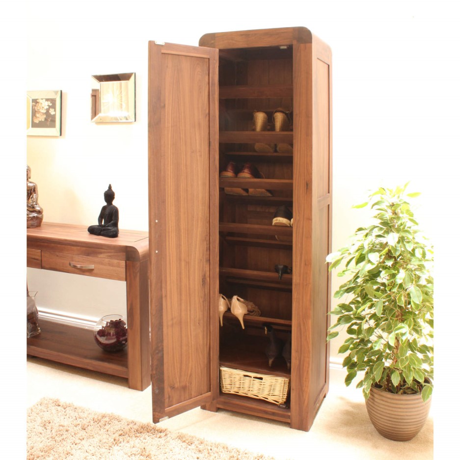 Baumhaus Shiro Walnut Tall Shoe Storage Cupboard - 14 Pairs | Furniture123