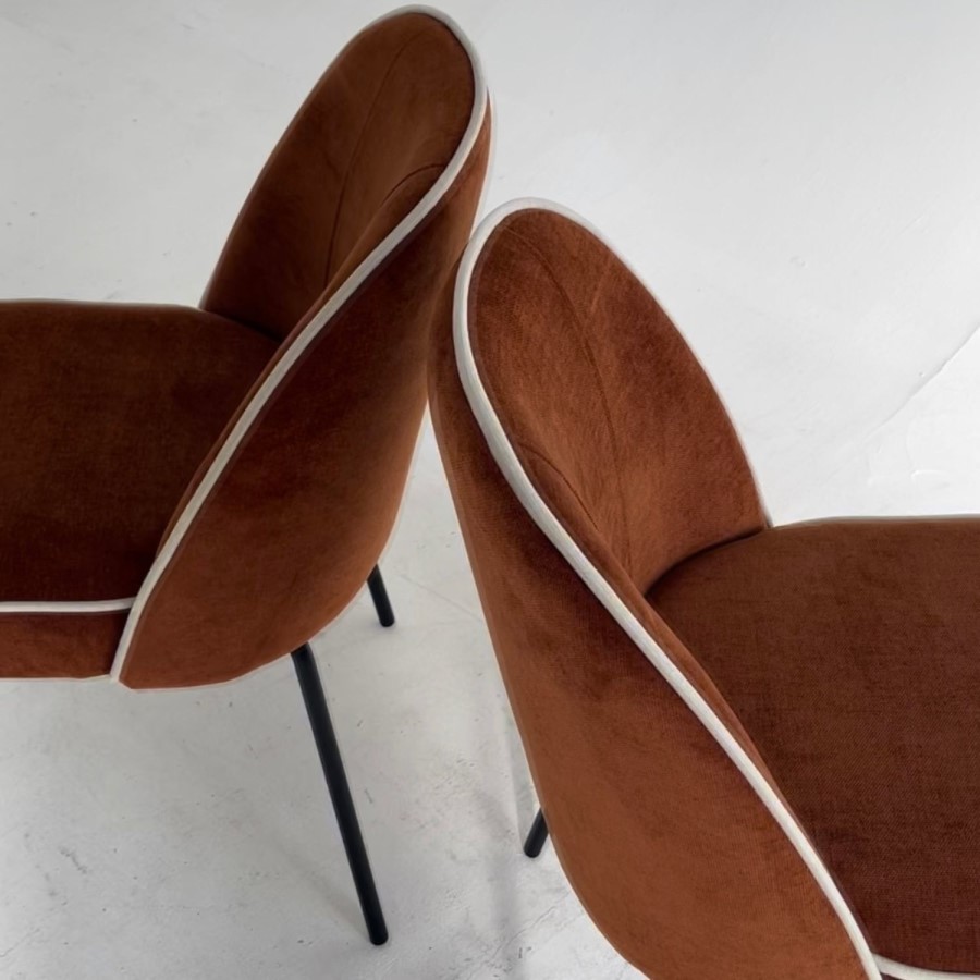Set of 2 Burnt Orange Upholstered Curved Dining Chairs - Celia