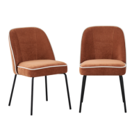 Set of 2 Rust Fabric Dining Chairs with Cream Piped Detail - Celia