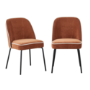 Set of 2 Rust Fabric Dining Chairs with Cream Piped Detail - Celia