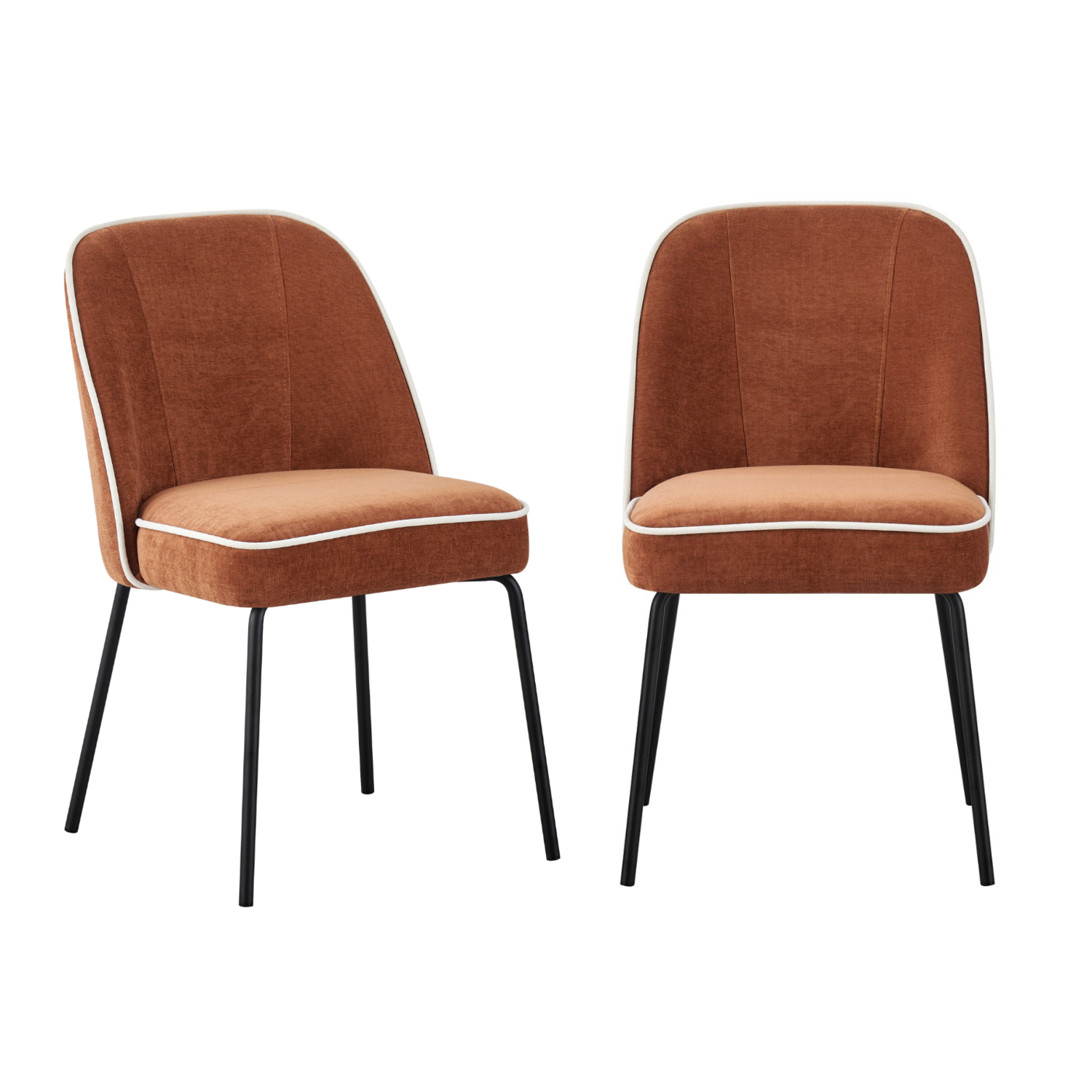 Set of 2 Rust Fabric Dining Chairs with Contrast Piped Detail - Celia ...