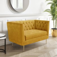 Mustard Velvet Loveseat Armchair with Button Detail - Celeste