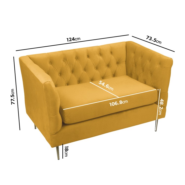 Mustard Velvet Loveseat Armchair with Button Detail - Celeste