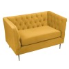 GRADE A1 - Mustard Velvet Loveseat Armchair with Button Detail - Celeste