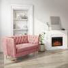 GRADE A1 - Pink Velvet Loveseat Armchair with Button Detail - Celeste
