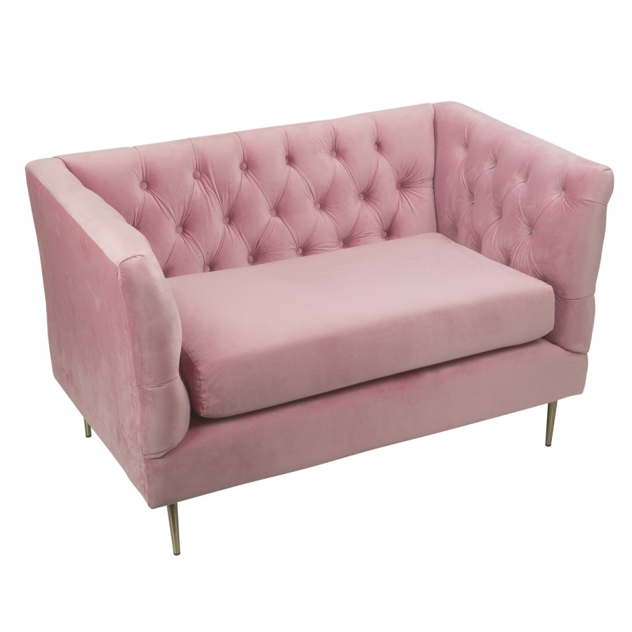 Pink Velvet Loveseat Armchair with Button Detail - Celeste