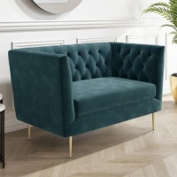 Teal Fabric Chesterfield Loveseat - Celeste