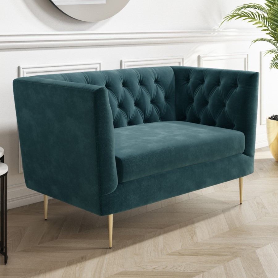 Teal Fabric Chesterfield Loveseat - Celeste