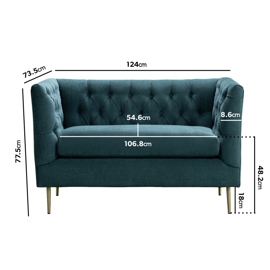 Teal Fabric Chesterfield Loveseat - Celeste
