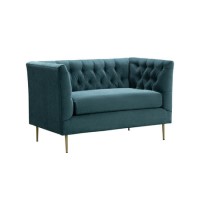 GRADE A1 - Teal Loveseat Armchair in Chenille Fabric - Celeste