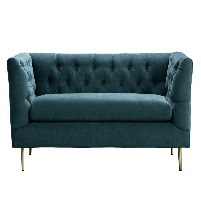 GRADE A1 - Teal Loveseat Armchair in Chenille Fabric - Celeste