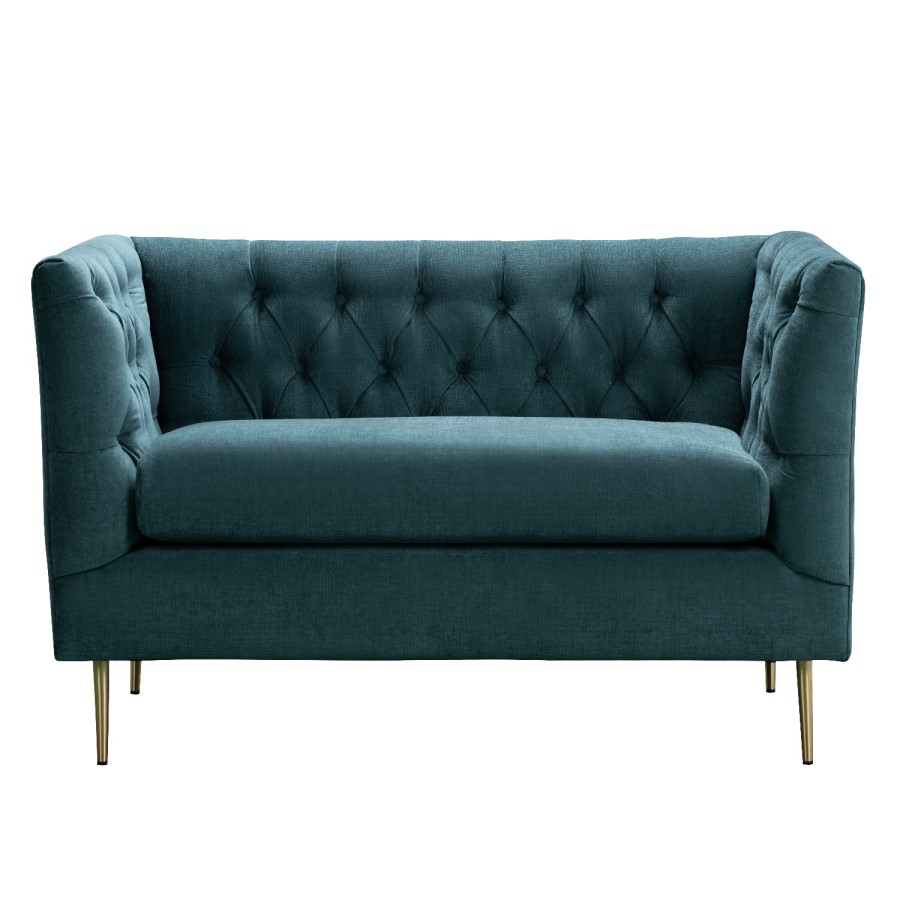 Teal Fabric Chesterfield Loveseat - Celeste
