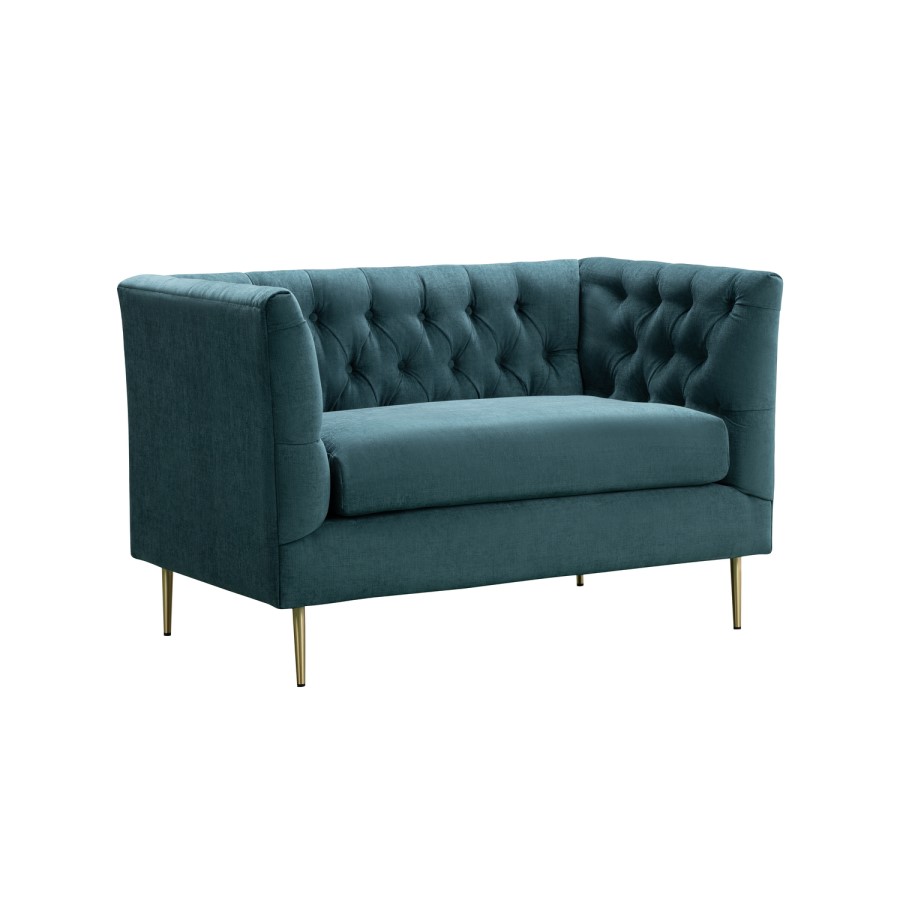 Teal Fabric Chesterfield Loveseat - Celeste