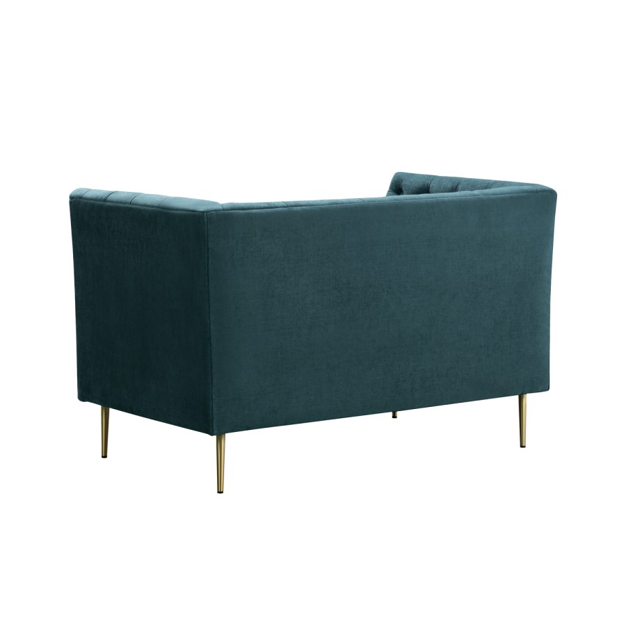Teal Fabric Chesterfield Loveseat - Celeste