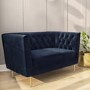 GRADE A1 - Navy Velvet Armchair Loveseat with Button Detail - Celeste