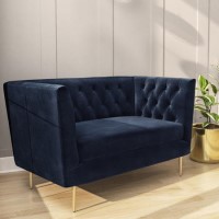GRADE A1 - Navy Velvet Armchair Loveseat with Button Detail - Celeste