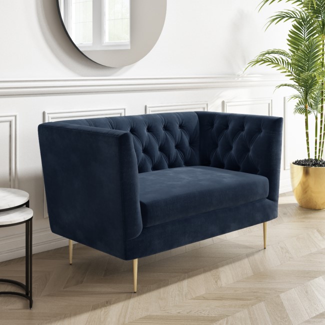 Navy Velvet Armchair Loveseat with Button Detail Celeste Furniture123