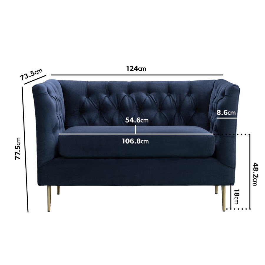 Navy Velvet Armchair Loveseat with Button Detail - Celeste