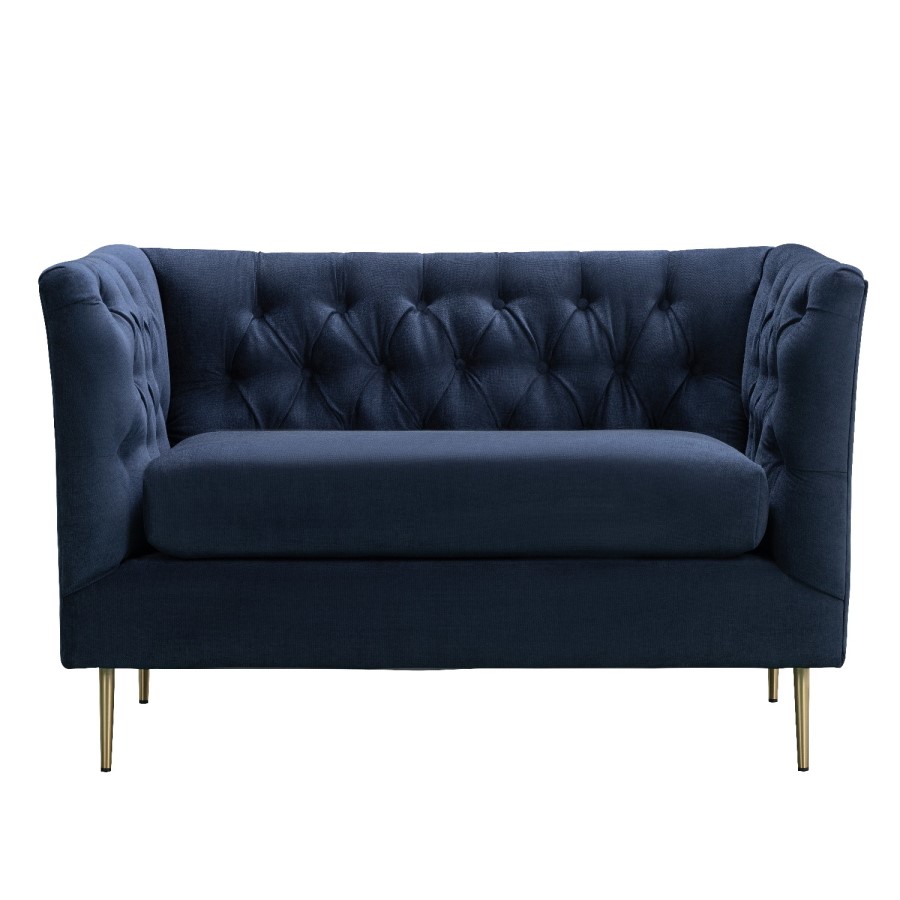 Navy Velvet Armchair Loveseat with Button Detail - Celeste