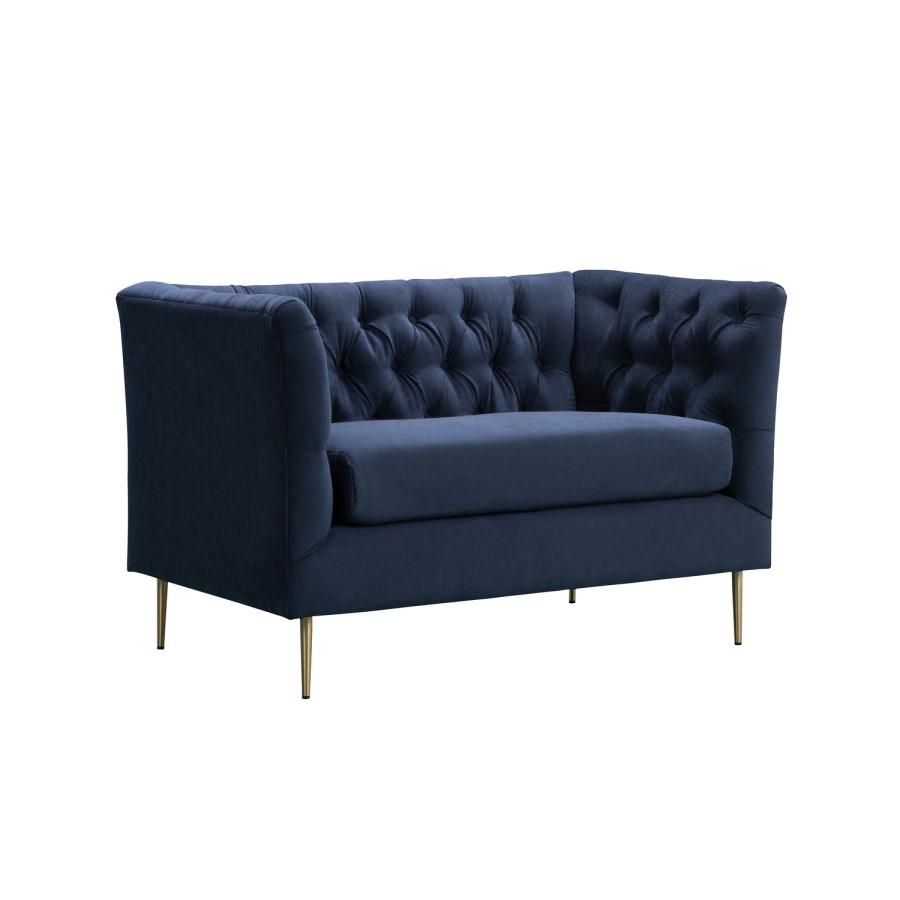 Navy Velvet Armchair Loveseat with Button Detail - Celeste