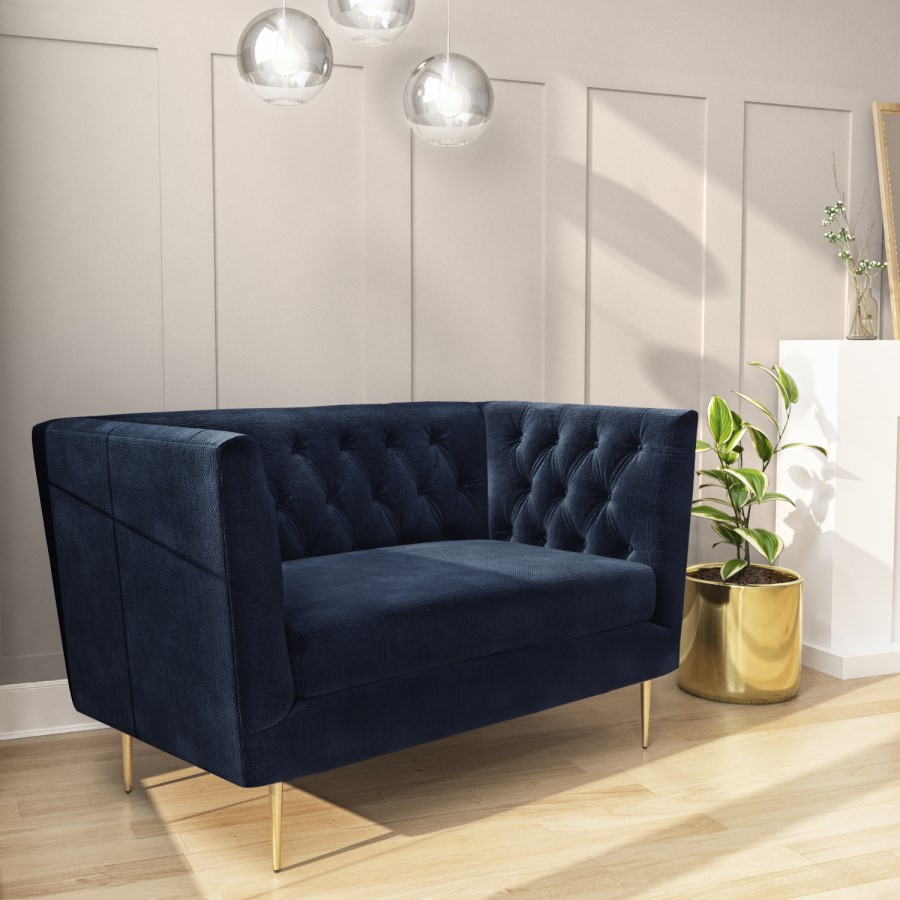 Navy Velvet Armchair Loveseat with Button Detail - Celeste