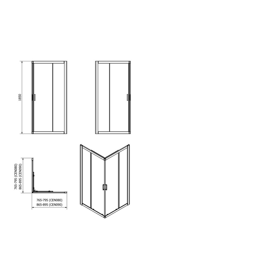 Corner Entry Shower Screen Enclosure 900mm x 900mm - 6mm Glass - Claritas Range
