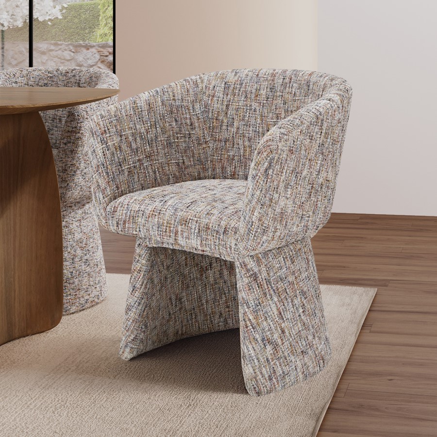 ONLY OPENED - Curved Tub Swivel Dining Chair in Multi Coloured Fabric - Cher