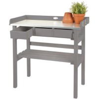 Grey Garden Potting Table with Storage Drawers
