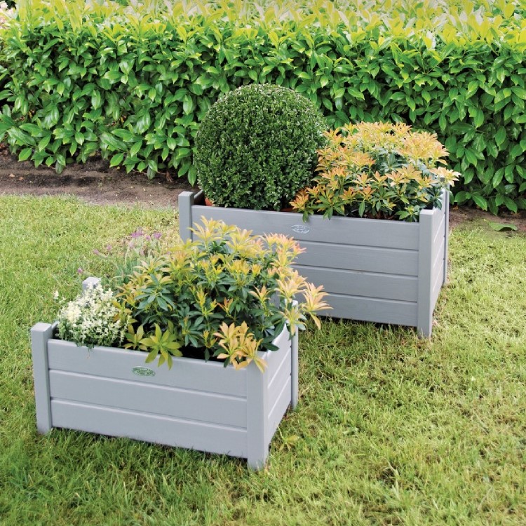 Set of 2 Grey Rectangular Planters - Fallen Fruits 