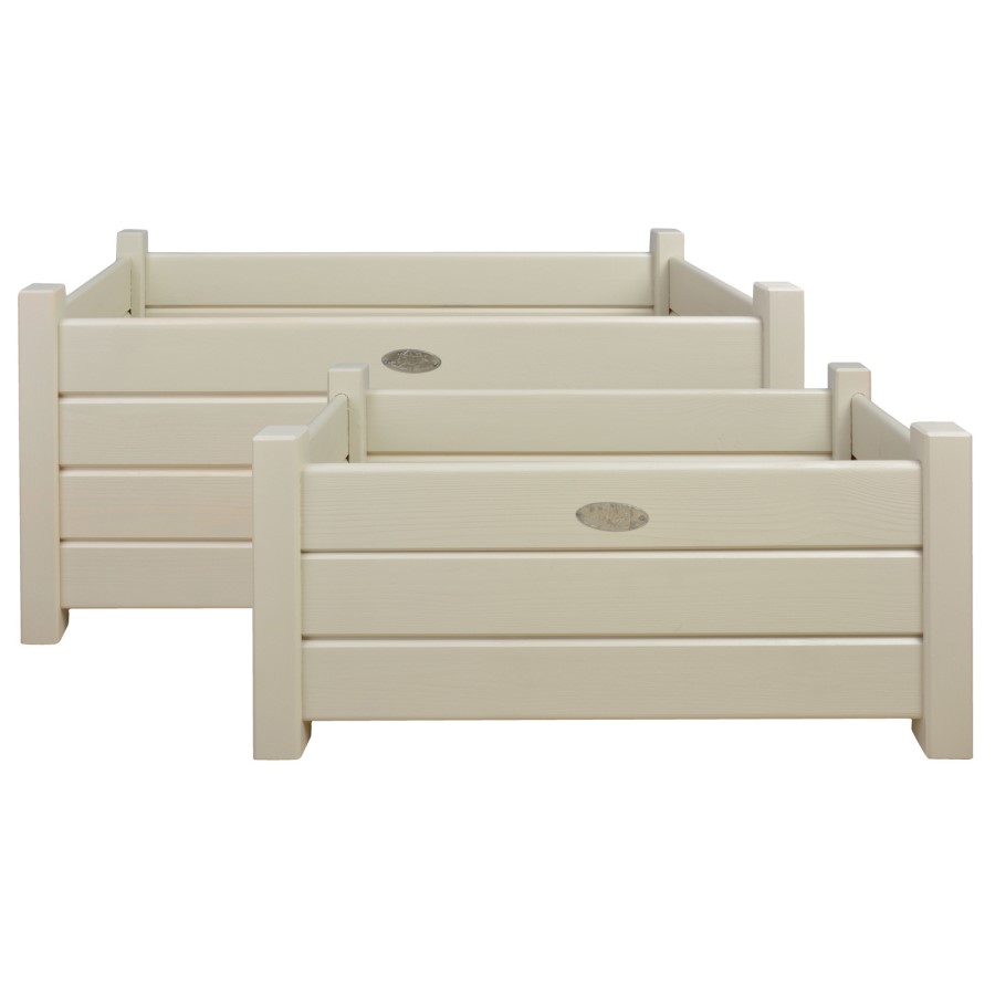Set of 2 Cream Rectangular Planters - Fallen Fruits 