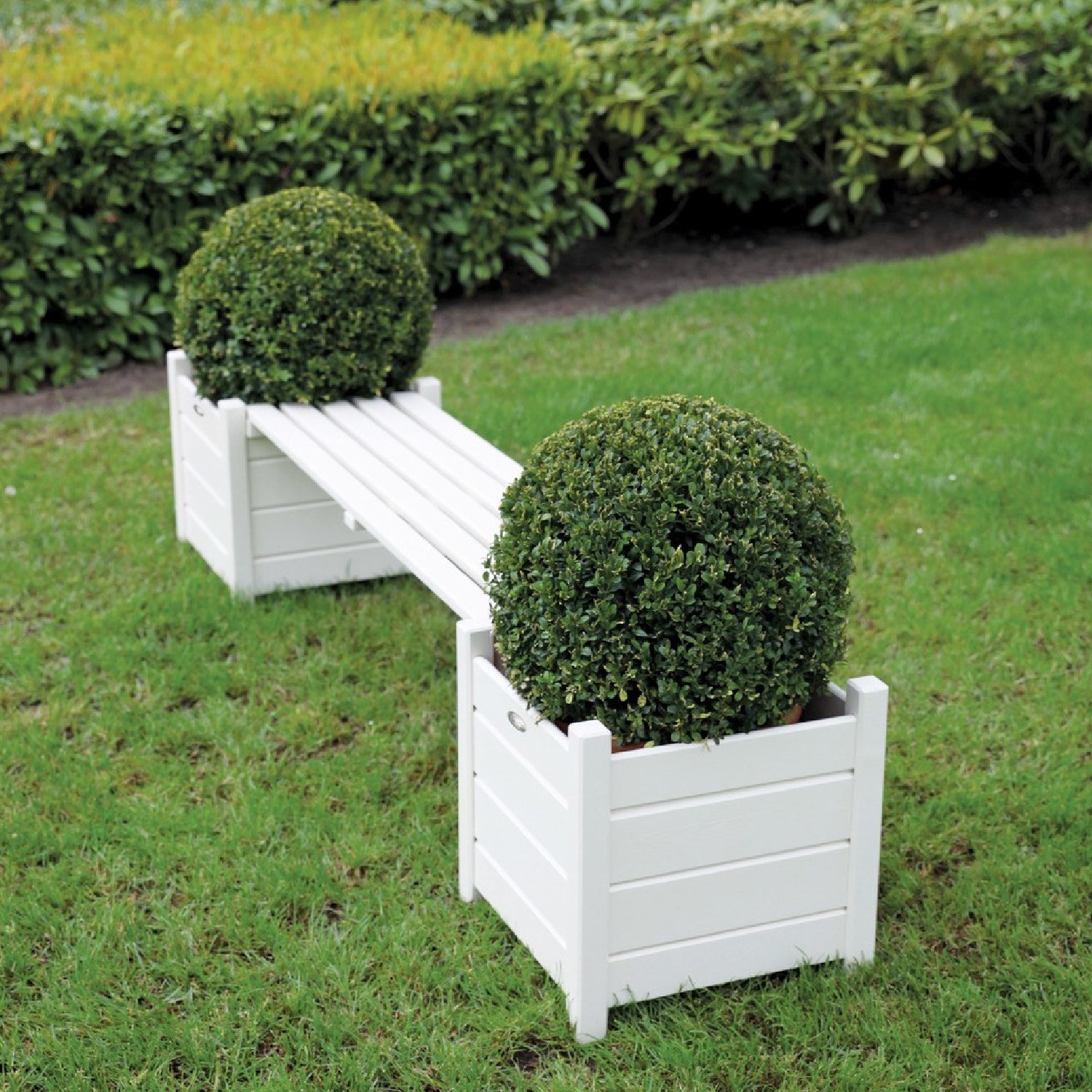 White Garden Bench with Planters