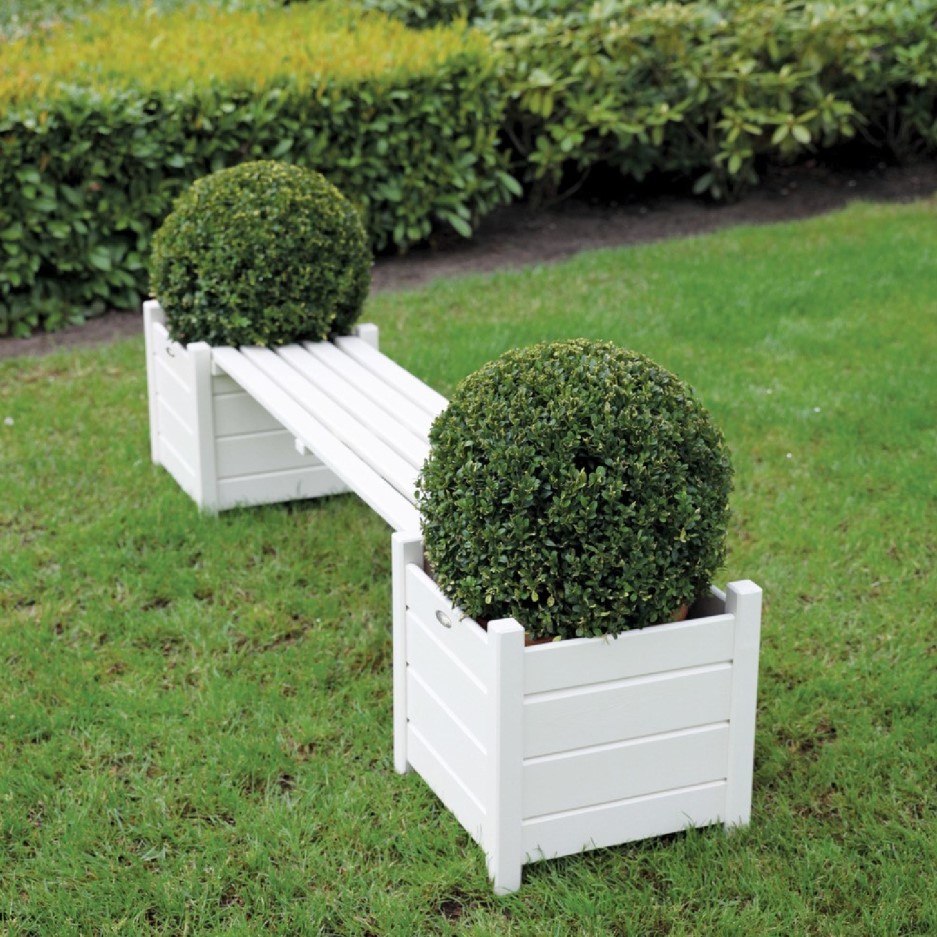 White Garden Bench with Planters | Furniture123