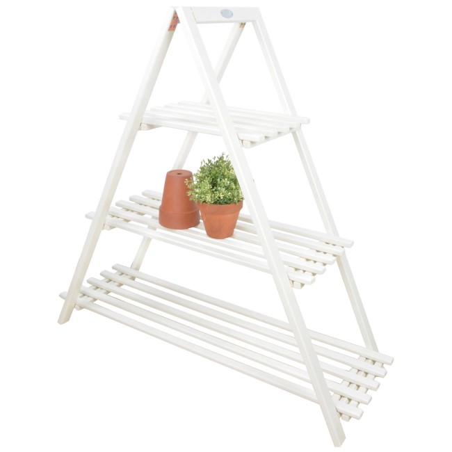 Triangle Garden Plant Stand with White Painted Finish - 3 Shelves