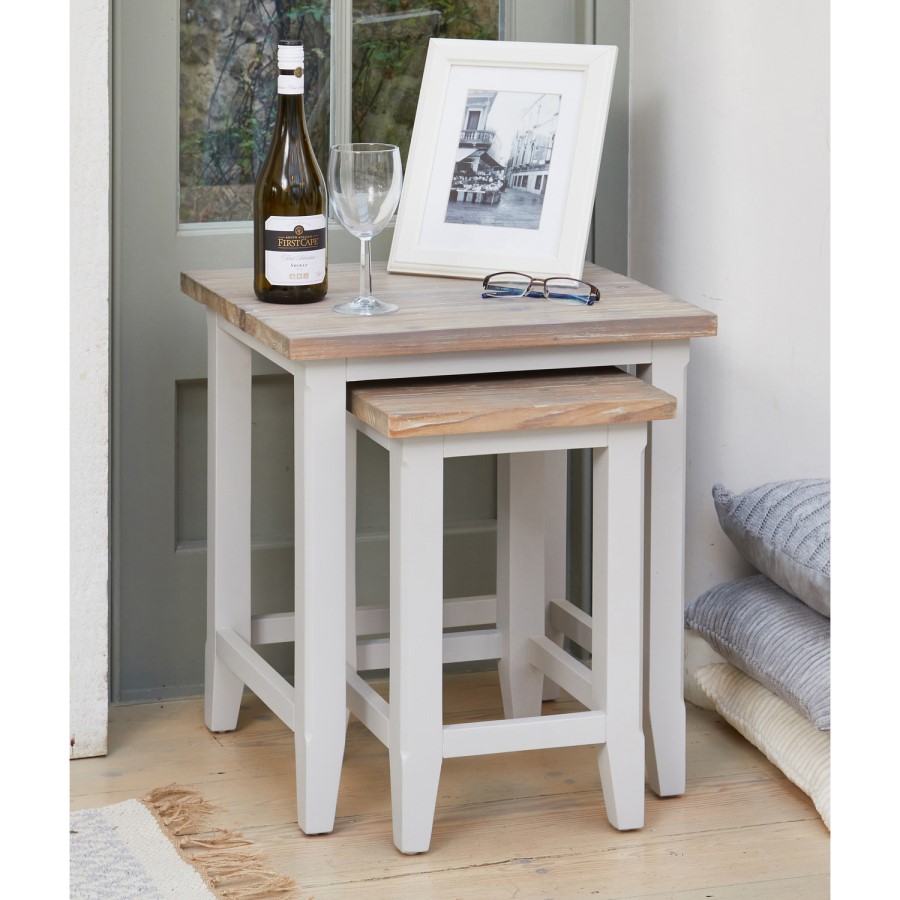 Signature Grey Solid Wood Nest of Two Tables