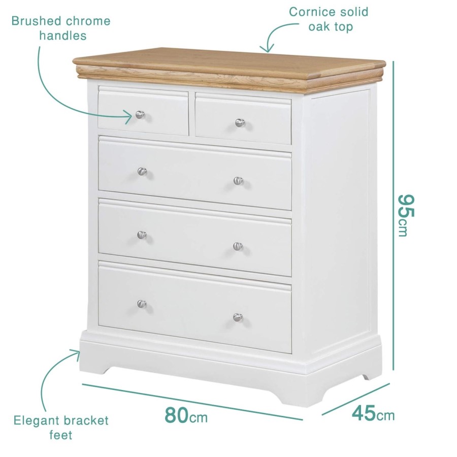 Charleston Two Tone 2+3 Chest of Drawers in Soild Oak & Painted Cream