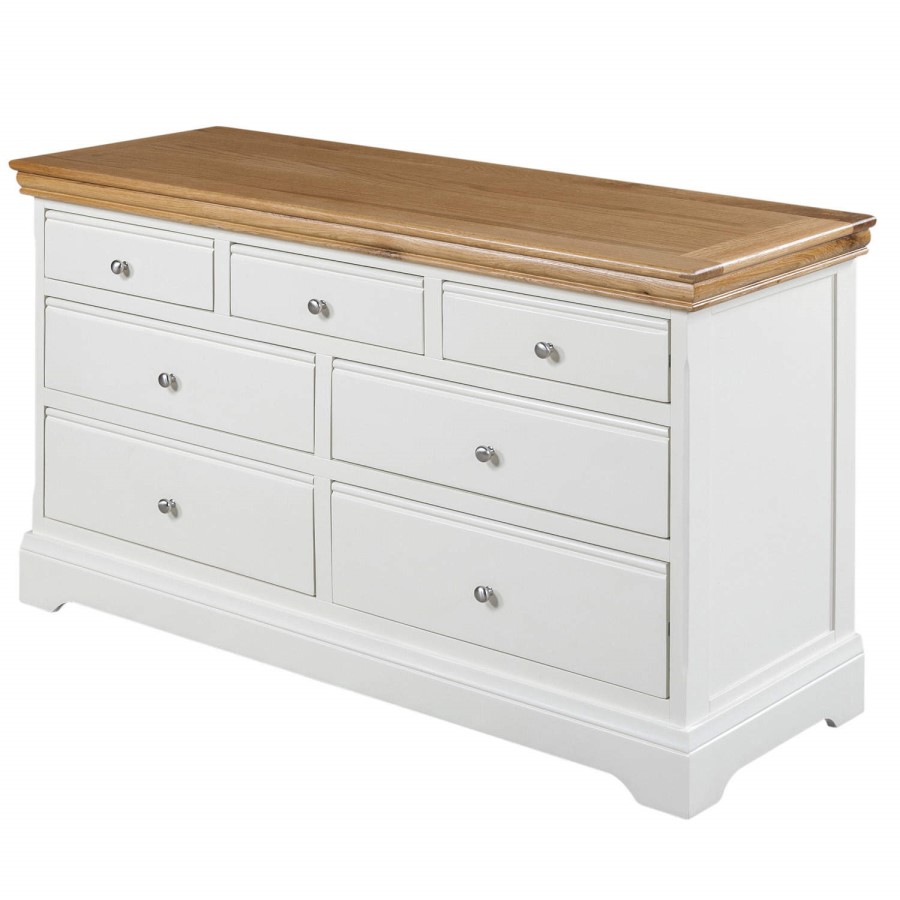 GRADE A3 - Charleston 4+3 Drawer Wide Chest in Stone White and Oak