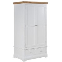 GRADE A2 - Charleston 2 Door 1 Drawer Wardrobe in Stone White and Oak