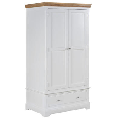 GRADE A2 - Charleston 2 Door 1 Drawer Wardrobe in Stone White and Oak
